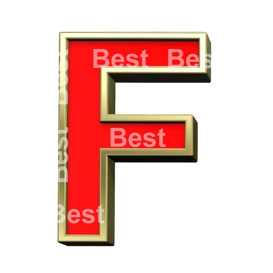 One letter from red with gold shiny frame alphabet set