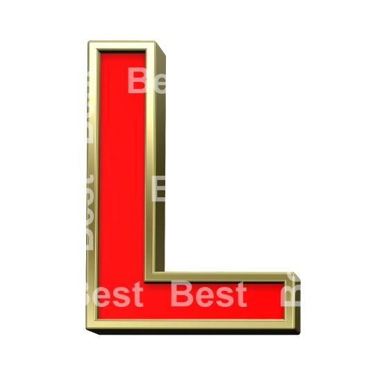 One letter from red with gold shiny frame alphabet set