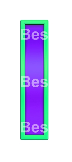 One letter from violet glass with green frame alphabet set, isolated on white. 