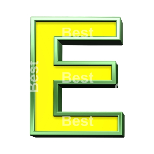 One letter from yellow with shiny green frame alphabet set, isolated on white. 