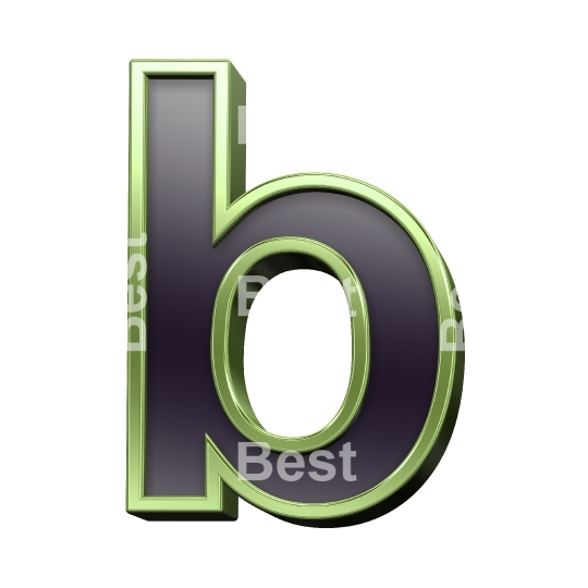 One lower case letter from black glass with green frame alphabet set, isolated on white.