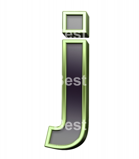 One lower case letter from black glass with green frame alphabet set, isolated on white.