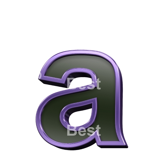 One lower case letter from black glass with purple frame alphabet set, isolated on white.