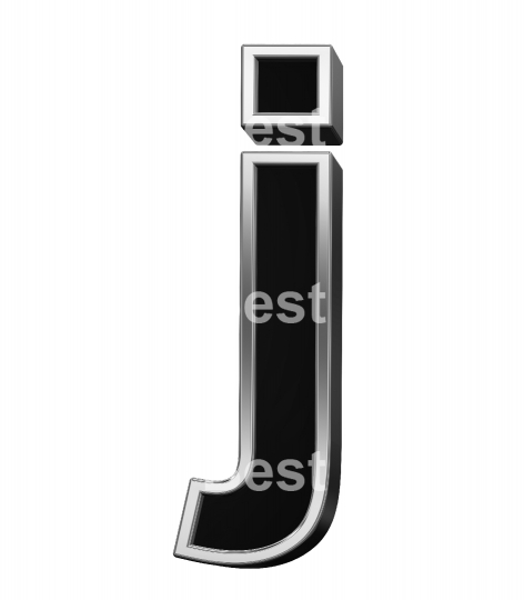 One lower case letter from black with shiny silver frame alphabet set, isolated on white. 