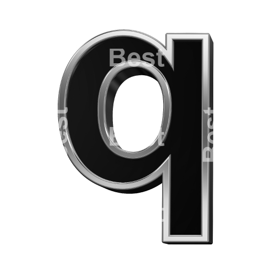 One lower case letter from black with shiny silver frame alphabet set, isolated on white. 