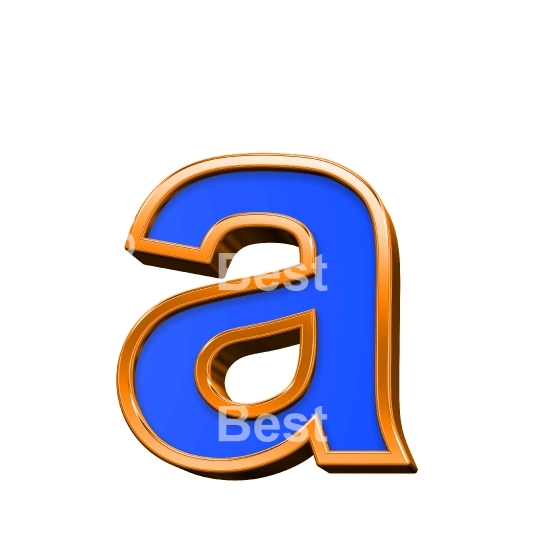 One lower case letter from blue with orange frame alphabet set, isolated on white. 