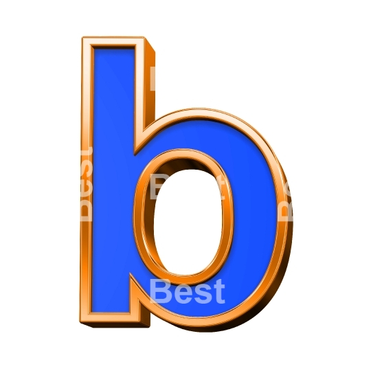 One lower case letter from blue with orange frame alphabet set, isolated on white. 