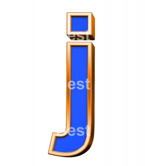 One lower case letter from blue with orange frame alphabet set, isolated on white. 