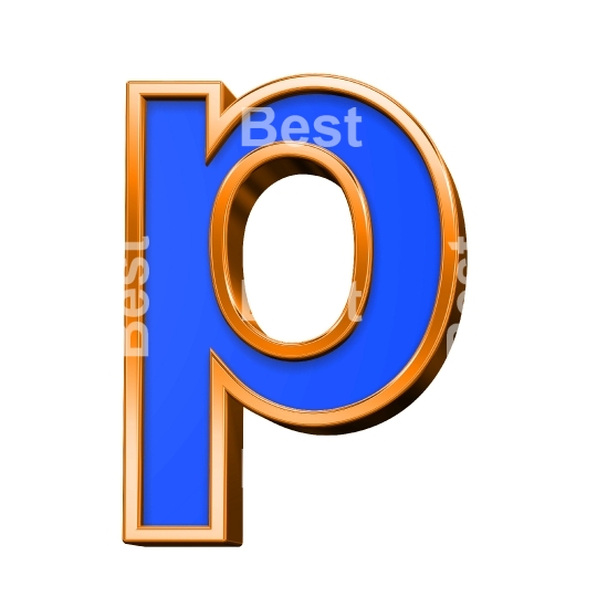 One lower case letter from blue with orange frame alphabet set, isolated on white. 