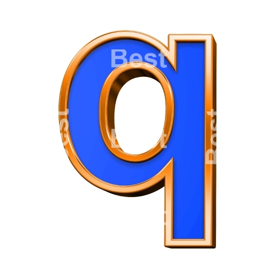 One lower case letter from blue with orange frame alphabet set, isolated on white. 