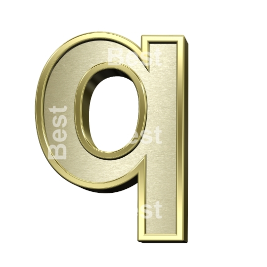 One lower case letter from brushed gold with shiny frame alphabet set, isolated on white.