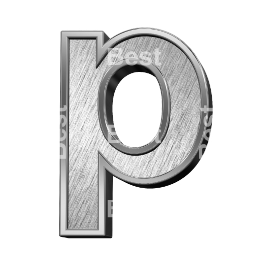 One lower case letter from brushed stainless steel alphabet set, isolated on white