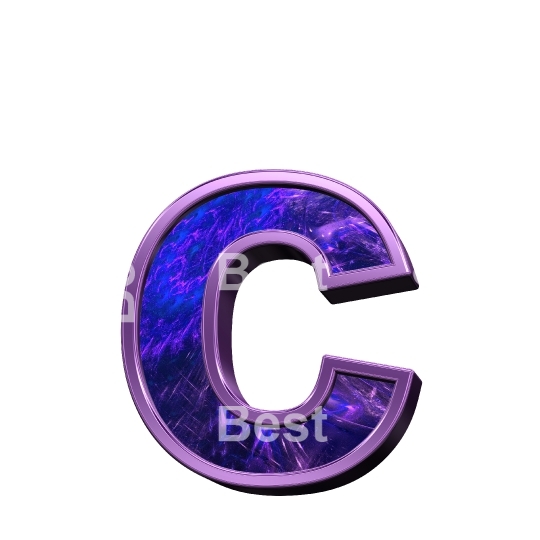 One lower case letter from fractal with purple frame alphabet set, isolated on white.