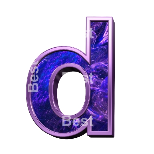 One lower case letter from fractal with purple frame alphabet set, isolated on white.