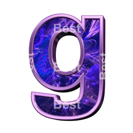 One lower case letter from fractal with purple frame alphabet set, isolated on white.