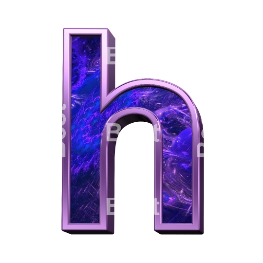 One lower case letter from fractal with purple frame alphabet set, isolated on white.