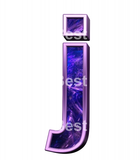 One lower case letter from fractal with purple frame alphabet set, isolated on white.