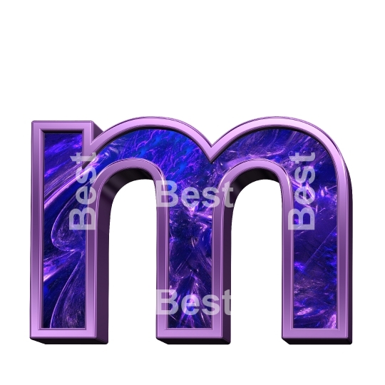 One lower case letter from fractal with purple frame alphabet set, isolated on white.