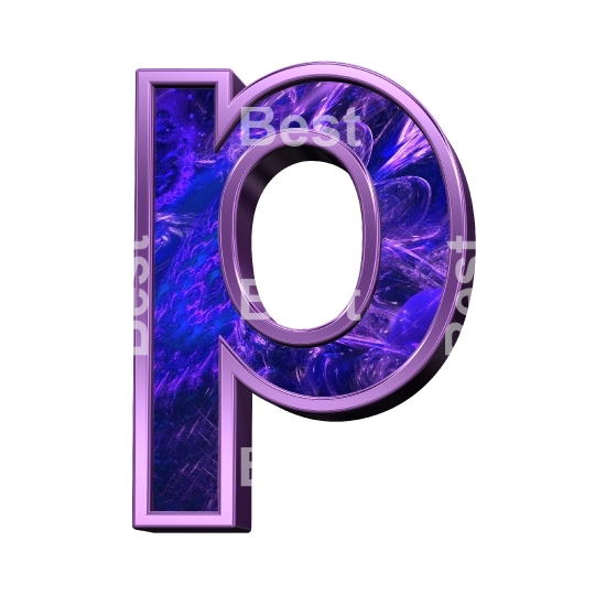 One lower case letter from fractal with purple frame alphabet set, isolated on white.