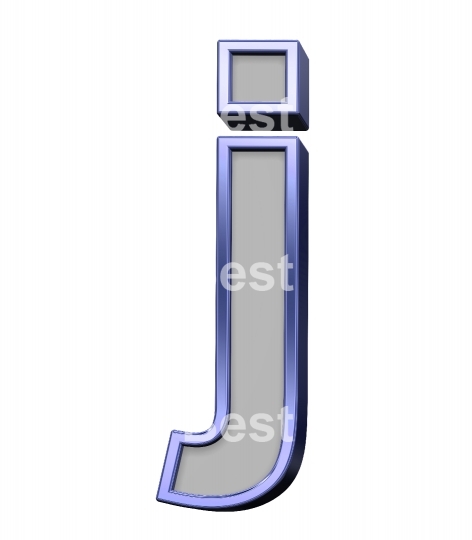 One lower case letter from gray with blue frame alphabet set, isolated on white