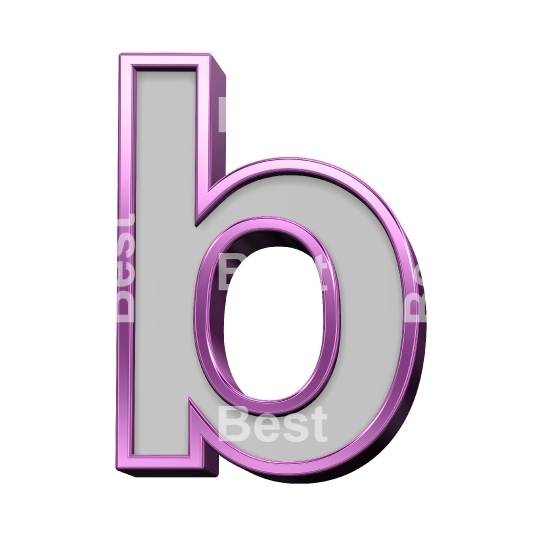 One lower case letter from gray with purple frame alphabet set, isolated on white