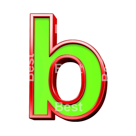 One lower case letter from green with shiny red frame alphabet set, isolated on white. 