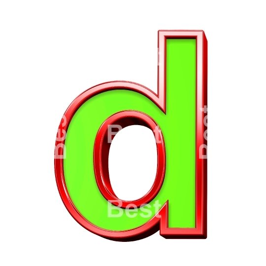 One lower case letter from green with shiny red frame alphabet set, isolated on white. 