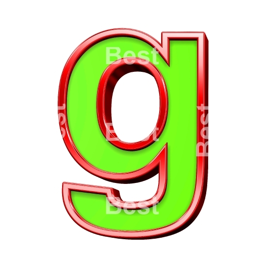 One lower case letter from green with shiny red frame alphabet set, isolated on white. 