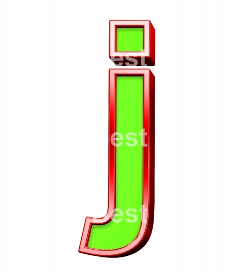 One lower case letter from green with shiny red frame alphabet set, isolated on white. 