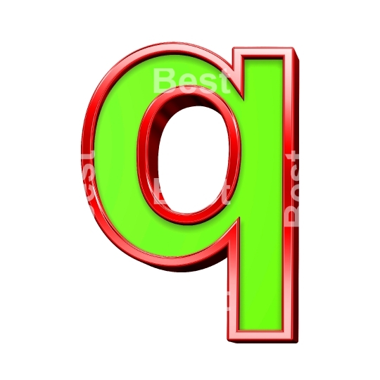 One lower case letter from green with shiny red frame alphabet set, isolated on white. 