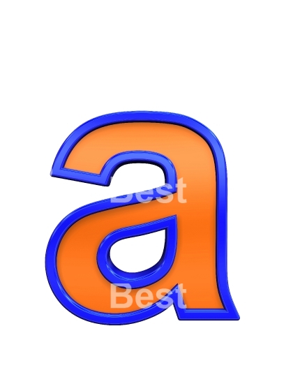 One lower case letter from orange with blue frame alphabet set, isolated on white. 