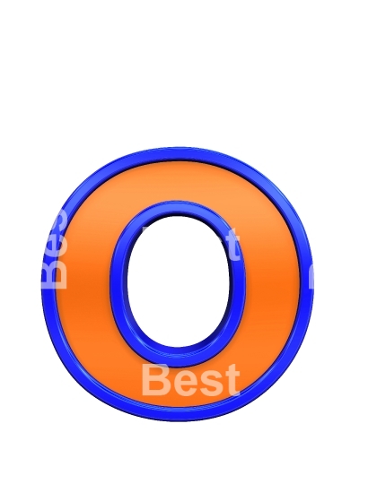 One lower case letter from orange with blue frame alphabet set, isolated on white. 