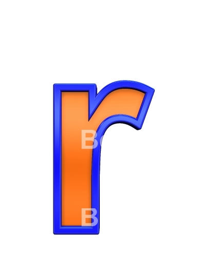 One lower case letter from orange with blue frame alphabet set, isolated on white. 