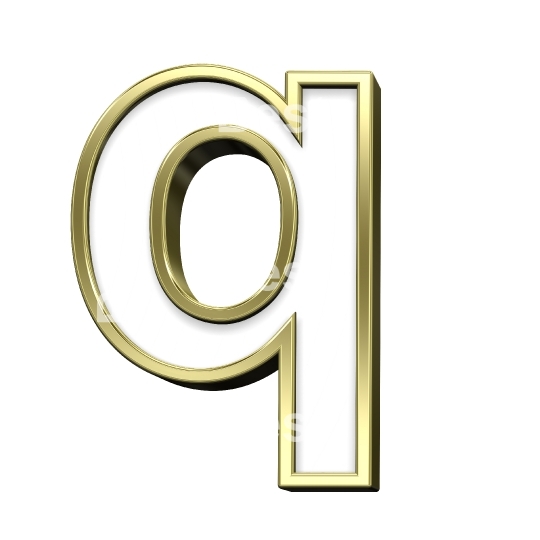 One lower case letter from white with shiny gold frame alphabet set, isolated on white. 