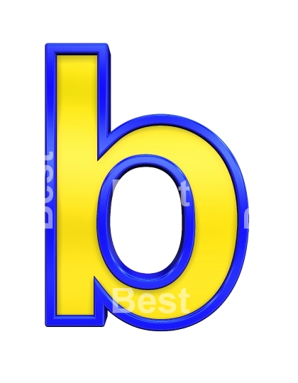 One lower case letter from yellow with blue frame alphabet set, isolated on white. 