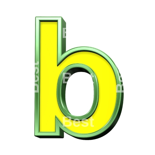 One lower case letter from yellow with shiny green frame alphabet set, isolated on white. 