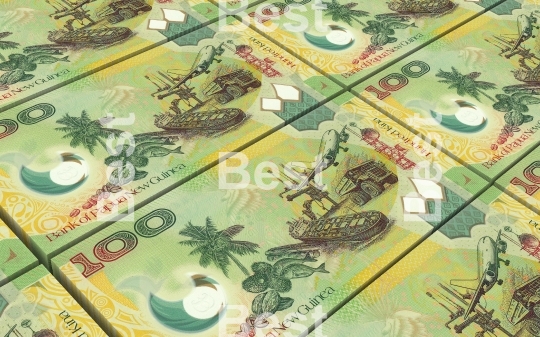 Papua New Guinean kina bills stacks background