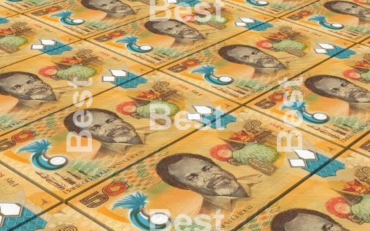 Papua New Guinean kina bills stacks background