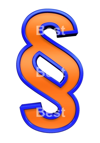 Paragraph sign from orange with blue frame alphabet set, isolated on white. 