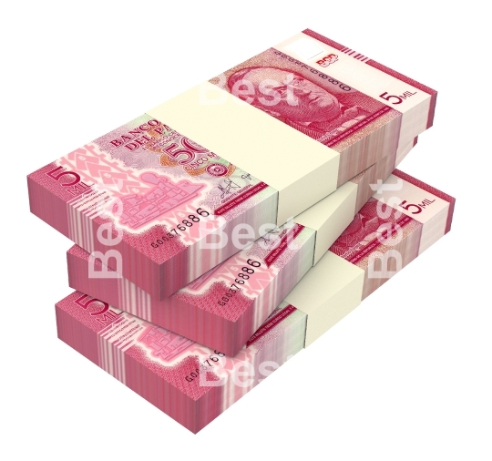 Paraguyan guarani bills isolated on white background