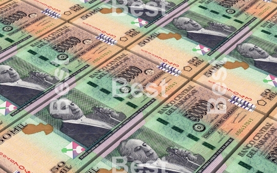 Paraguyan guarani bills stacked background