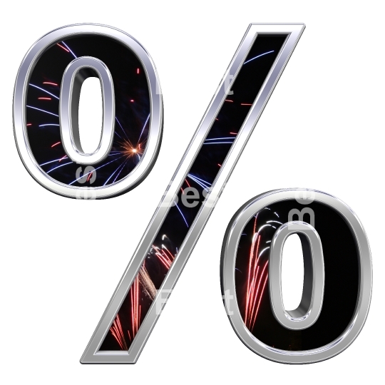 Percent sign from firework with chrome frame alphabet set