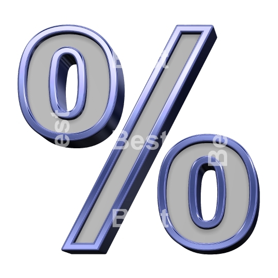 Percent sign from gray with blue frame alphabet set, isolated on white