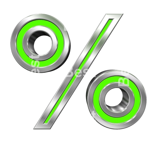 Percent sign from green with chrome frame alphabet set