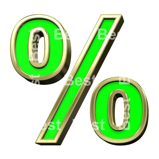 Percent sign from light green with gold alphabet set