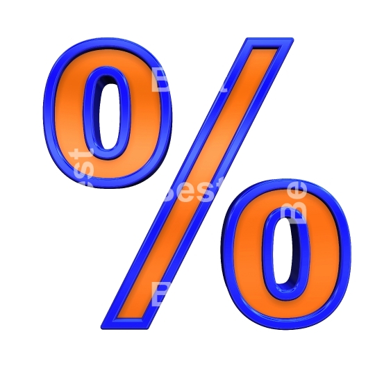 Percent sign from orange with blue frame alphabet set, isolated on white. 