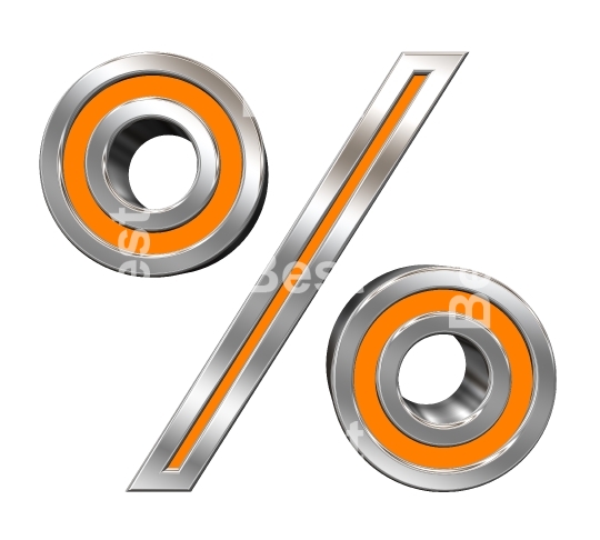 Percent sign from orange with chrome frame alphabet set