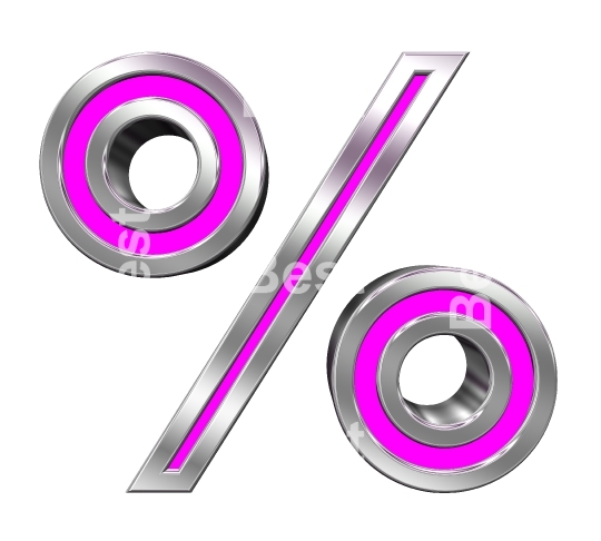 Percent sign from pink with chrome frame alphabet set