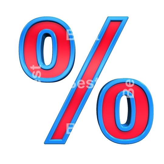 Percent sign from red with blue frame alphabet set, isolated on white. 