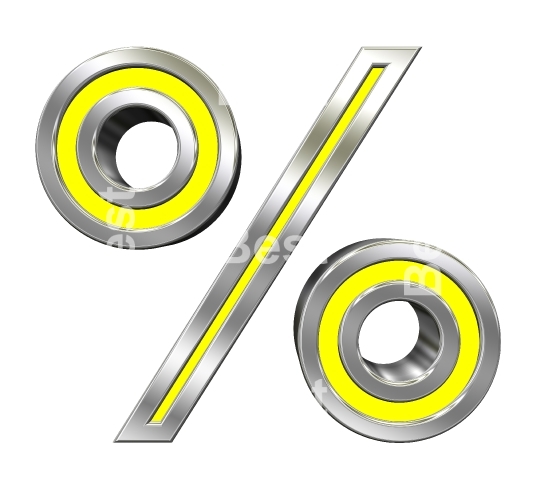 Percent sign from yellow with chrome frame alphabet set